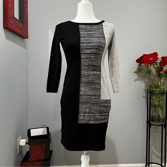 NEW Ann Taylor Colorblock 3/4 Sleeve Scoop Neck Tri Tone Sweater Dress XXSP NWOT - Picture 1 of 15